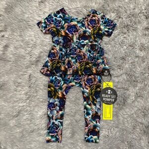 Ready Set Romper Smell The Roses Floral Design Baby Bamboo Romper 0-6 Months NEW
